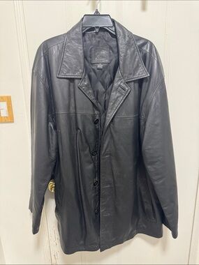 KB Black Leather Button-Front Coat